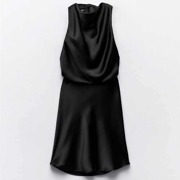 Zara Black Draped Satin Effect Dress - Picture 2 of 6